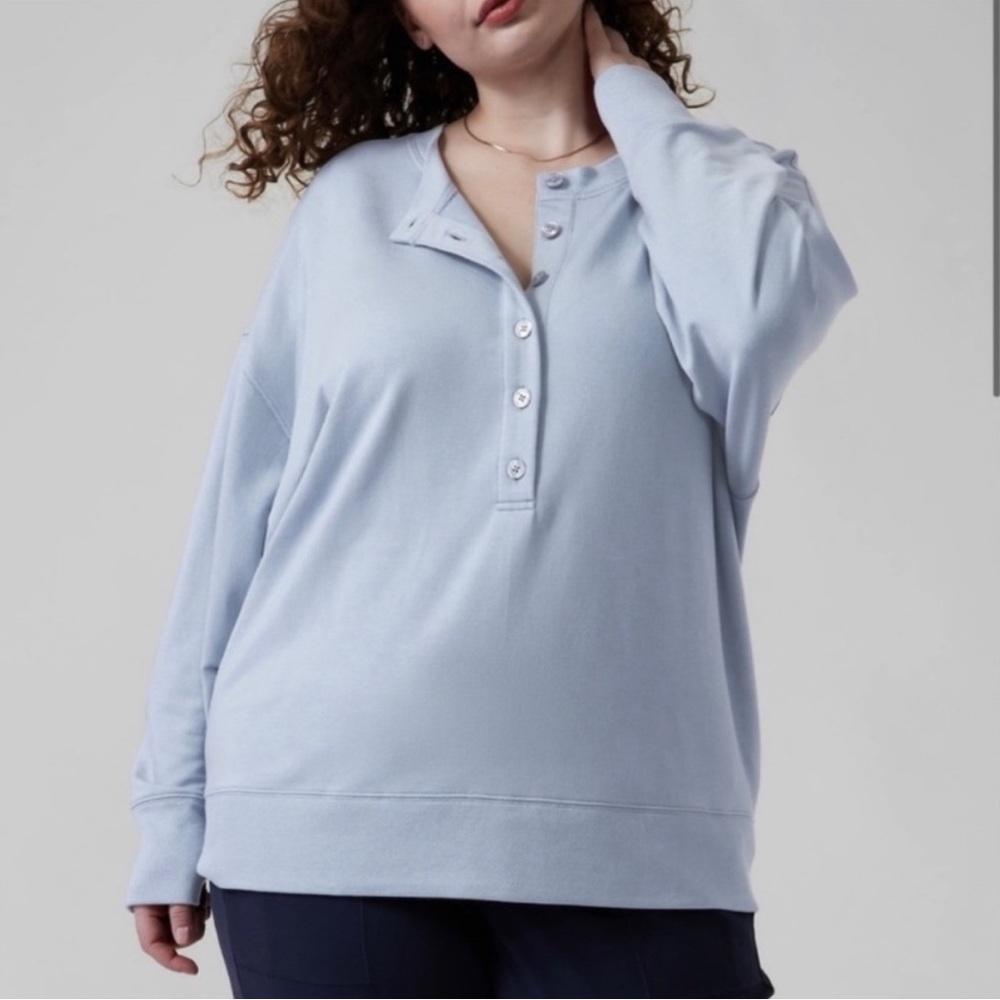 Athleta Blue Long Sleeve Polo Sweatshirt